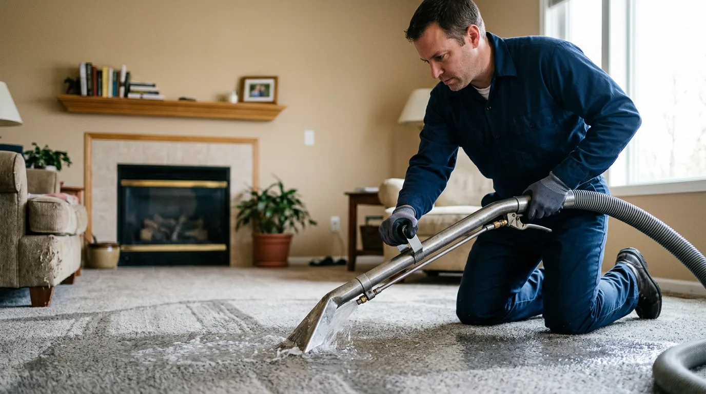 Water damage restoration technician working near Rockville, RI